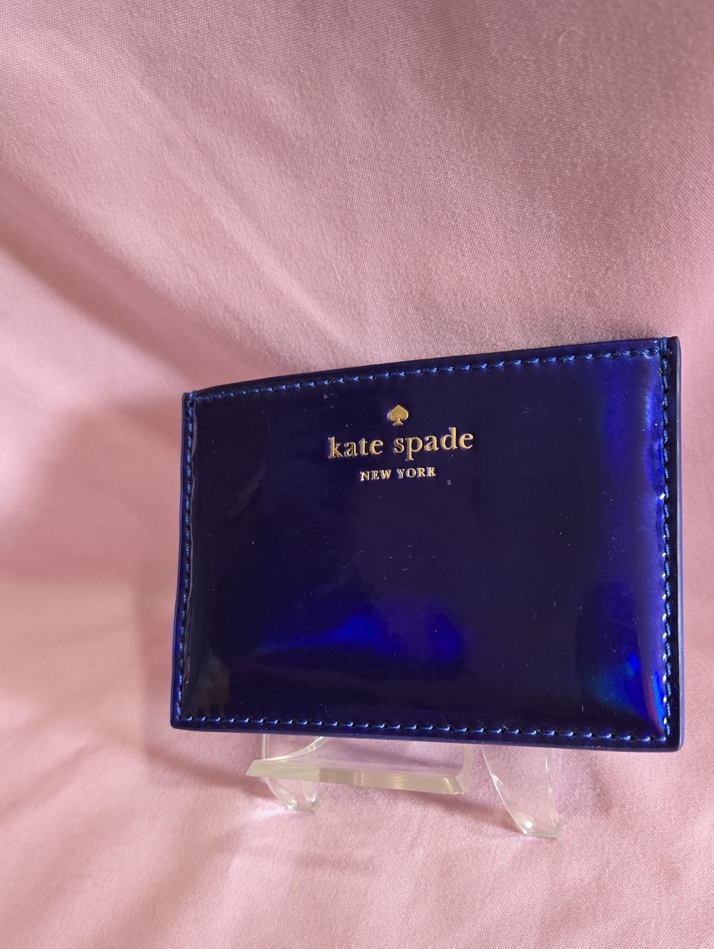 kate spade Iridescent Navy Blue Card Wallet Story Book Lining - Picture 2 of 5